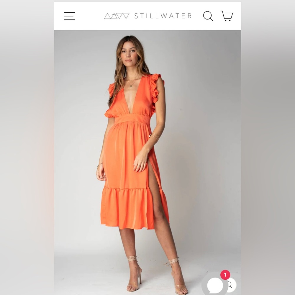 StillWater LA The Jessie Midi Dress in Papaya Size Small
